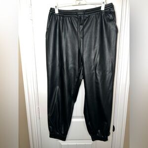 Black Faux Leather Jogger Pants - size Large